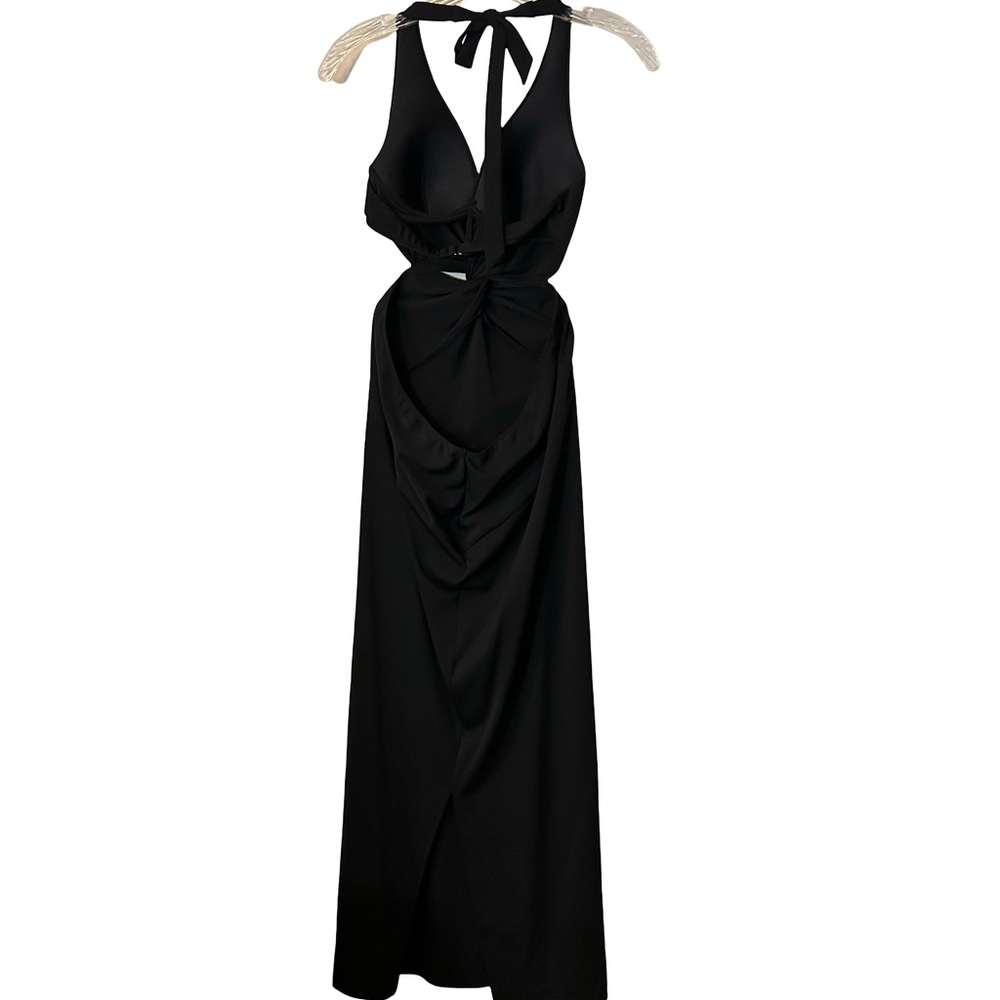 Shape FX Black Backless Halter Twist Maxi Dress